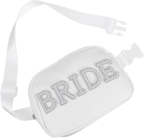 Pearl Bride Bag, Nylon Bride Fanny Pack, White fanny Pack for Bachelorette Outfits and Bridal Accessories, Waterproof Brides Gifts for Wedding Day Bachelorette Party Honeymoon Engagement in Saudi Arabia