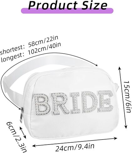 Pearl Bride Bag, Nylon Bride Fanny Pack, White fanny Pack for Bachelorette Outfits and Bridal Accessories, Waterproof Brides Gifts for Wedding Day Bachelorette Party Honeymoon Engagement in Saudi Arabia