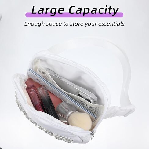 Pearl Bride Bag, Nylon Bride Fanny Pack, White fanny Pack for Bachelorette Outfits and Bridal Accessories, Waterproof Brides Gifts for Wedding Day Bachelorette Party Honeymoon Engagement in Saudi Arabia