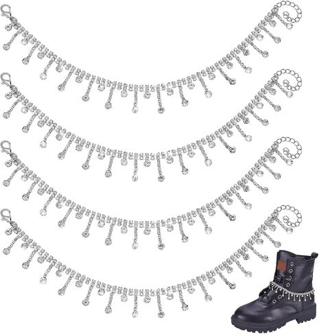 PH PandaHall 4pcs Rhinestone Shoe Chains Jewelry Shoe Charms Chains Glitter Boot Strap Chain Tassel Bling Shoe Chain Alloy Shoe Accessory Decoration for Women Decor Bag Clothes Crafts, Platinum in Saudi Arabia