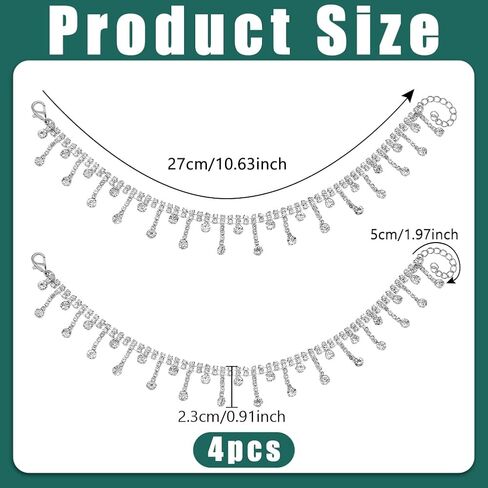 PH PandaHall 4pcs Rhinestone Shoe Chains Jewelry Shoe Charms Chains Glitter Boot Strap Chain Tassel Bling Shoe Chain Alloy Shoe Accessory Decoration for Women Decor Bag Clothes Crafts, Platinum in Saudi Arabia