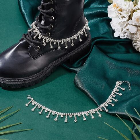 PH PandaHall 4pcs Rhinestone Shoe Chains Jewelry Shoe Charms Chains Glitter Boot Strap Chain Tassel Bling Shoe Chain Alloy Shoe Accessory Decoration for Women Decor Bag Clothes Crafts, Platinum in Saudi Arabia