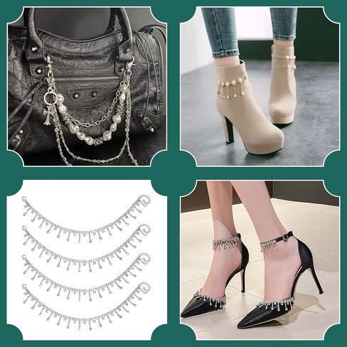 PH PandaHall 4pcs Rhinestone Shoe Chains Jewelry Shoe Charms Chains Glitter Boot Strap Chain Tassel Bling Shoe Chain Alloy Shoe Accessory Decoration for Women Decor Bag Clothes Crafts, Platinum in Saudi Arabia