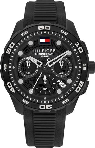Tommy Hilfiger TH-Regatta Men's Chronograph Quartz Watch – 44mm Stainless Steel Case, Rotating Bezel, Silicone Strap, Nautical- Inspired Sport Style, Gift for Him in Saudi Arabia