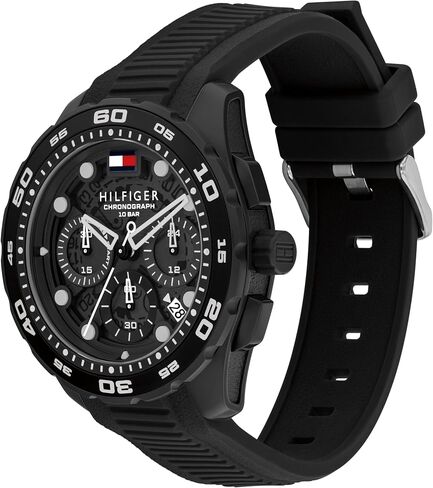 Tommy Hilfiger TH-Regatta Men's Chronograph Quartz Watch – 44mm Stainless Steel Case, Rotating Bezel, Silicone Strap, Nautical- Inspired Sport Style, Gift for Him in Saudi Arabia