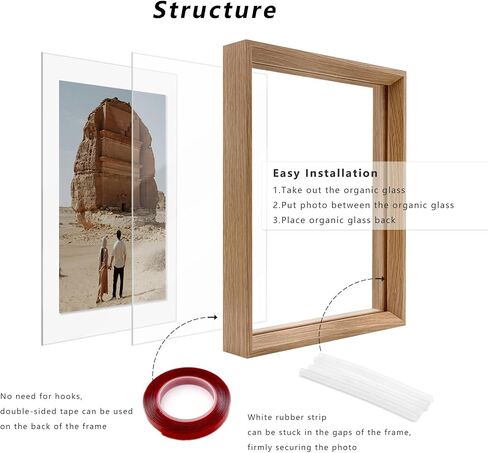 إطارات صور عائمة مقاس 10 × 12 من A ART·ZONE - مجموعة من 2، إطار صور من الزجاج العضوي مزدوج الجوانب للتعليق على الحائط أو ديكور المنزل على سطح الطاولة وغرفة المعيشة وغرفة النوم والمكتب (خشب أسود، 10 × 12) in Kuwait