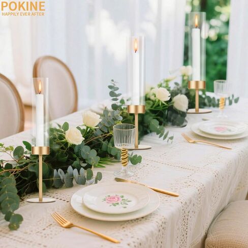 Gold Candle Holders Set of 3 for Glass Taper Candle Holders,Hurricane Candlestick Holder for Wedding, Dinning, Party Decorative, Home Decor, Anniversary，3 Brass in Saudi Arabia