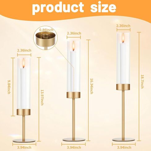 Gold Candle Holders Set of 3 for Glass Taper Candle Holders,Hurricane Candlestick Holder for Wedding, Dinning, Party Decorative, Home Decor, Anniversary，3 Brass in Saudi Arabia