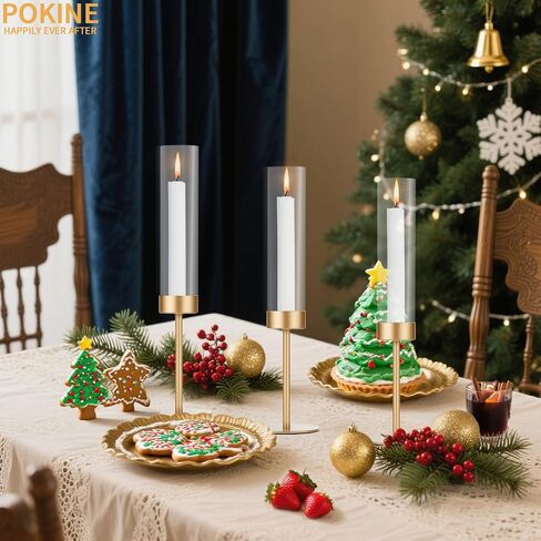 Gold Candle Holders Set of 3 for Glass Taper Candle Holders,Hurricane Candlestick Holder for Wedding, Dinning, Party Decorative, Home Decor, Anniversary，3 Brass in Saudi Arabia