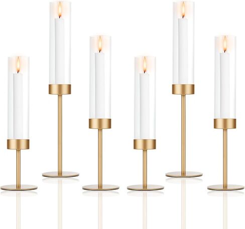 Gold Candle Holders Set of 3 for Glass Taper Candle Holders,Hurricane Candlestick Holder for Wedding, Dinning, Party Decorative, Home Decor, Anniversary，3 Brass in Saudi Arabia