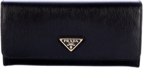 محفظة Prada النسائية Vitello Move Nero من الجلد الأسود كونتيننتال طويلة بشعار مثلث ذهبي 1MH132 in Saudi Arabia