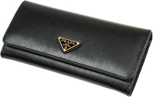 محفظة Prada النسائية Vitello Move Nero من الجلد الأسود كونتيننتال طويلة بشعار مثلث ذهبي 1MH132 in Saudi Arabia