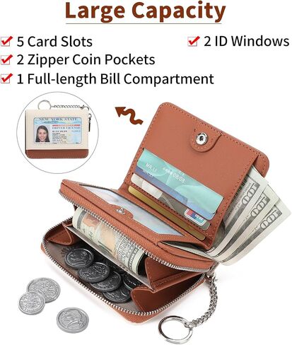GAEKEAO Wallet Women RFID Blocking Leather Credit Card Holder Compact Small Womens Wallet with ID Window Zipper Coin Pocket in Saudi Arabia