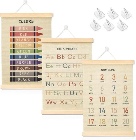 BEZONO Toddler Learning Posters 12x16 Inch (3-Pack) | Wall Decor for Playroom & Nursery, Interactive Learning Posters with ABC, Numbers & Colors - Fun Classroom Decorations in Saudi Arabia