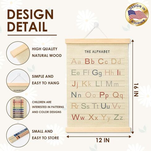 BEZONO Toddler Learning Posters 12x16 Inch (3-Pack) | Wall Decor for Playroom & Nursery, Interactive Learning Posters with ABC, Numbers & Colors - Fun Classroom Decorations in Saudi Arabia
