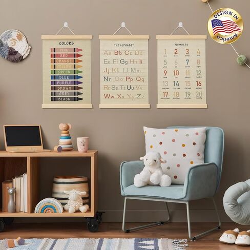 BEZONO Toddler Learning Posters 12x16 Inch (3-Pack) | Wall Decor for Playroom & Nursery, Interactive Learning Posters with ABC, Numbers & Colors - Fun Classroom Decorations in Saudi Arabia