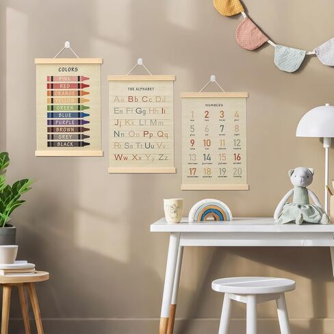 BEZONO Toddler Learning Posters 12x16 Inch (3-Pack) | Wall Decor for Playroom & Nursery, Interactive Learning Posters with ABC, Numbers & Colors - Fun Classroom Decorations in Saudi Arabia