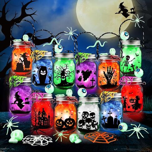 Halloween Craft Kit for Kids, 4 pcs Glass Mason Jar with Accessories for DIY Lantern Jar, Halloween Art & Craft Party Supplies, Halloween Art Activities,Halloween Craft and Art Party Supplies in Saudi Arabia