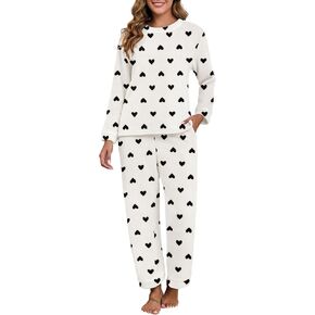 PrinStory Fluffy Pajamas for Women Winter Soft Fleece Warm Pajama Set Fuzzy Pjs Flannel 2 Piece Lounge Sets with Pockets in Kuwait