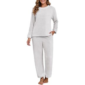 PrinStory Fluffy Pajamas for Women Winter Soft Fleece Warm Pajama Set Fuzzy Pjs Flannel 2 Piece Lounge Sets with Pockets in Kuwait