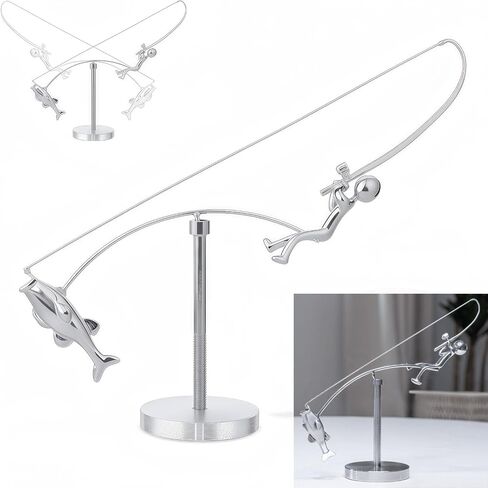 The Fisherman Balancing Sculpture,Kinetic Fishing Sculpture - Balance Art for Your Space,Fisherman Kinetic Balancing Desk Toy,Stainless Steel Balance Fishing Physics Toy in Saudi Arabia
