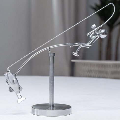 The Fisherman Balancing Sculpture,Kinetic Fishing Sculpture - Balance Art for Your Space,Fisherman Kinetic Balancing Desk Toy,Stainless Steel Balance Fishing Physics Toy in Saudi Arabia