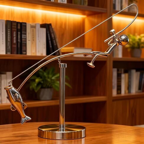 The Fisherman Balancing Sculpture,Kinetic Fishing Sculpture - Balance Art for Your Space,Fisherman Kinetic Balancing Desk Toy,Stainless Steel Balance Fishing Physics Toy in Saudi Arabia