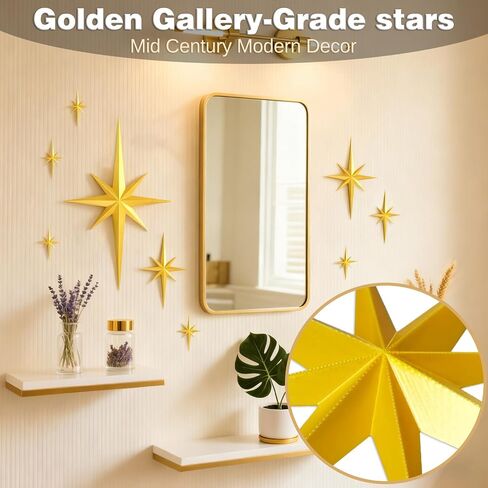 Mid Century Modern Decor,3D Star Art Wall Sculpture,Vintage Starburst Wall Decor,Star Hanging Sculptures Modern Celestial Home Decor,Retro Decor for Living Room Bedroom Front Door Home (18 Pcs) in Kuwait