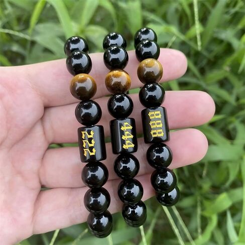 Angel Number Bracelet for Women – Black Onyx & Tiger Eye Adjustable Crystal Bracelet for Healing, Protection, Manifestation – Spiritual Jewelry Gift Box Included in Saudi Arabia