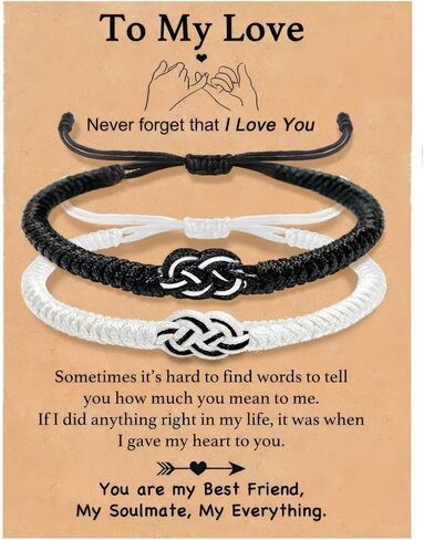 Matching Love Knot Bracelets for Couples, Set of 2 Adjustable Rope Promise Jewelry for Him and Her with Message Card. in Kuwait