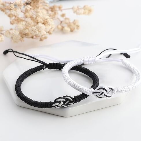 Matching Love Knot Bracelets for Couples, Set of 2 Adjustable Rope Promise Jewelry for Him and Her with Message Card. in Kuwait