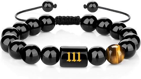 Angel Number Bracelet for Women – Black Onyx & Tiger Eye Adjustable Crystal Bracelet for Healing, Protection, Manifestation – Spiritual Jewelry Gift Box Included in Saudi Arabia