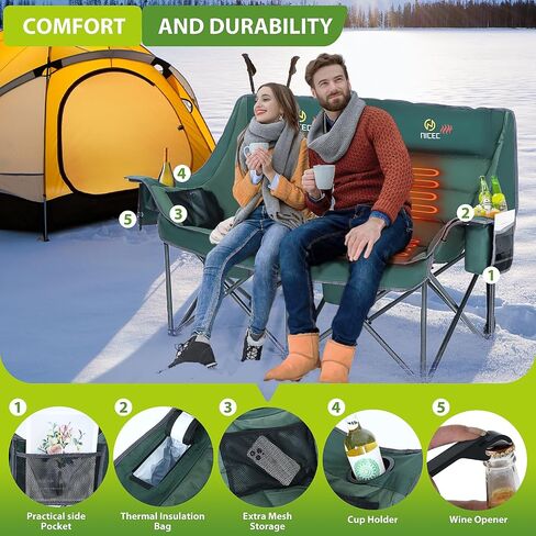 Nice C Double Camping Chair, Camping Chairs, Oversized Loveseat Camping Chair, Camping Couch, Loveseat Camping Chair, Double Camping Chair for Adults, Lawn Chairs, Extra Padded with Cup Holder in Kuwait