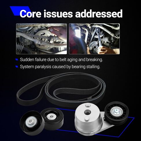 90K-38172 Serpentine Belt Drive Component Kit for 2002-2010 Chevy Silverado 2500 3500 6.6L | 2002-2010 GMC Sierra 2500 3500 6.6L, Replace# 36310 38172 K061195HD（Set of 4） in Saudi Arabia