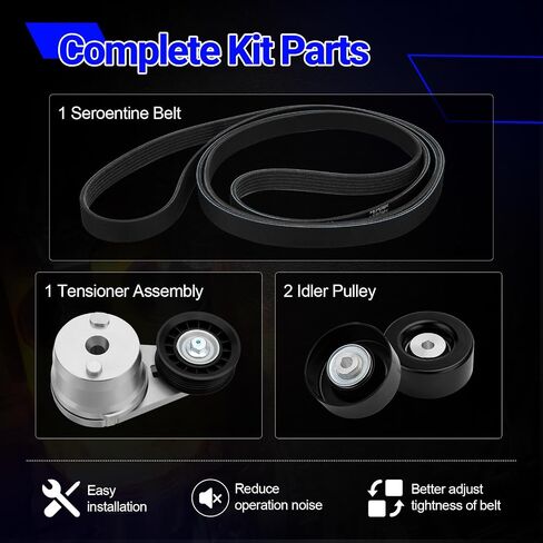 90K-38172 Serpentine Belt Drive Component Kit for 2002-2010 Chevy Silverado 2500 3500 6.6L | 2002-2010 GMC Sierra 2500 3500 6.6L, Replace# 36310 38172 K061195HD（Set of 4） in Saudi Arabia