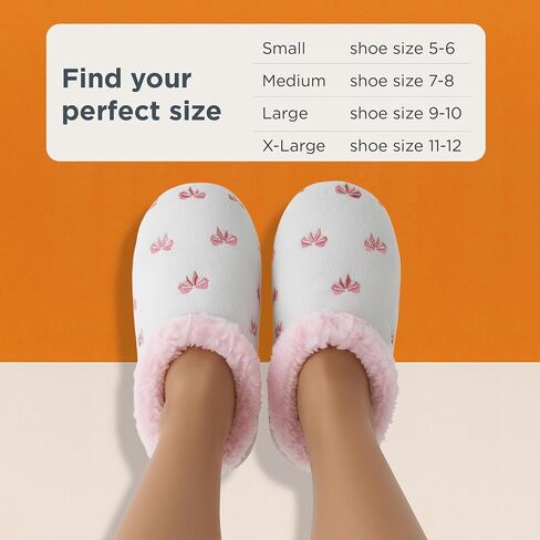 شبشب Snoozies Pink Bow غير قابل للانزلاق، شبشب منزلي من الإسفنج الذكي للنساء مع بطانة ناعمة من الشيربا، أحذية منزلية نسائية in Saudi Arabia