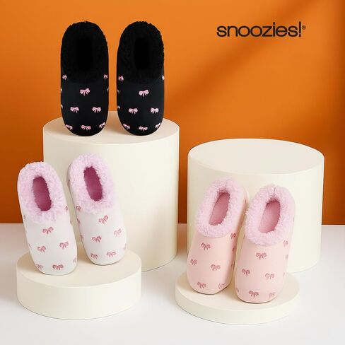 شبشب Snoozies Pink Bow غير قابل للانزلاق، شبشب منزلي من الإسفنج الذكي للنساء مع بطانة ناعمة من الشيربا، أحذية منزلية نسائية in Saudi Arabia