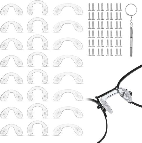 24 PCS U Shaped Eyeglasses Nose Pads, Nose Pads for Glasses Screw Soft Silicone Eye Glasses Noses Pad Non Slip Screw-in Eyeglass Noses Eyeglass Repair Kit with Screws for Eye Glass Sunglass Eyewear in Saudi Arabia
