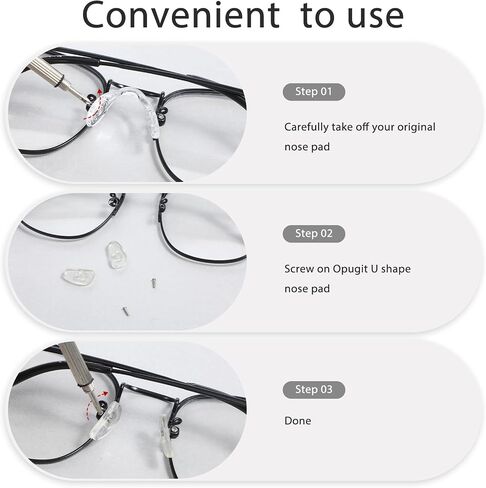 24 PCS U Shaped Eyeglasses Nose Pads, Nose Pads for Glasses Screw Soft Silicone Eye Glasses Noses Pad Non Slip Screw-in Eyeglass Noses Eyeglass Repair Kit with Screws for Eye Glass Sunglass Eyewear in Saudi Arabia