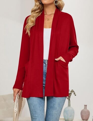 Women's Long Sleeve Open Front Cardigan Casual Loose Lightweight Cardigans with Pockets in Saudi Arabia
