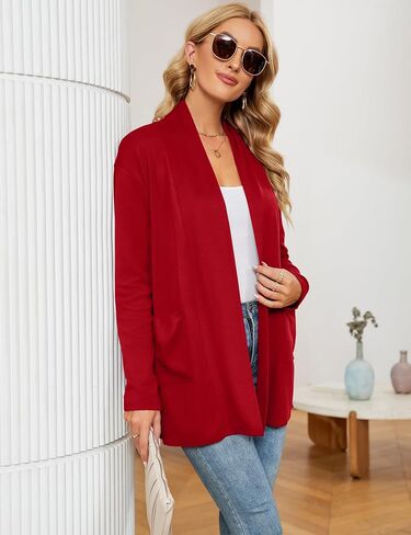 Women's Long Sleeve Open Front Cardigan Casual Loose Lightweight Cardigans with Pockets in Saudi Arabia