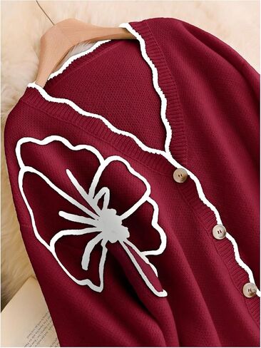 Verdusa Women's Plus Size Floral Cardigan Sweaters Button Front Knit Outerwear Autumn Outfits in Saudi Arabia