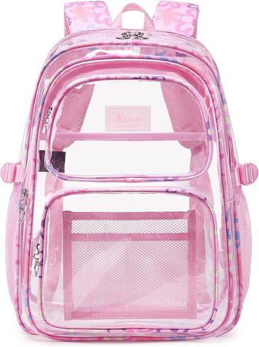 Heavy Duty Clear Backpack for School Girls Flower Strap Clear Bookbag Black See Through Transparent Backpack for Stadium Events in Saudi Arabia