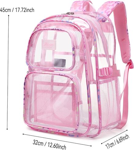 Heavy Duty Clear Backpack for School Girls Flower Strap Clear Bookbag Black See Through Transparent Backpack for Stadium Events in Saudi Arabia