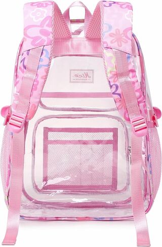 Heavy Duty Clear Backpack for School Girls Flower Strap Clear Bookbag Black See Through Transparent Backpack for Stadium Events in Saudi Arabia