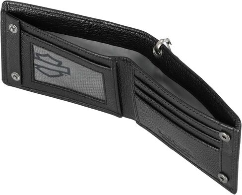 محفظة جلدية للرجال من Harley-Davidson Open B&S Slimfold Biker Chain، باللون الأسود in Saudi Arabia