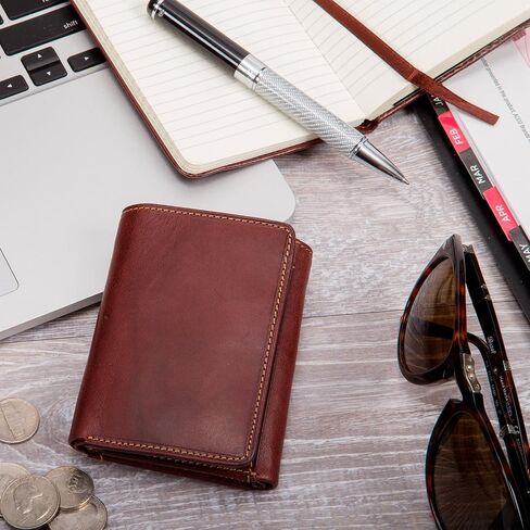 Tony Perotti Men's Italian Leather Trifold RFID Wallet With ID Window, Card Holders, Currency Gusset, Receipt Pockets - Eco-Friendly Vegetable-Tanned Full Grain Leather in Saudi Arabia