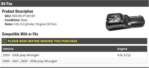 Oil Pan - Compatible with 2000-2006 Jeep Wrangler 4.0L 6-Cylinder in Saudi Arabia