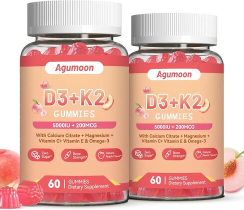 Vitamin D3 K2 Gummies for Adults - Vitamin D3 5000IU + K2 (MK-7) 200mcg, with Calcium, Magnesium, Omega-3, Ultimate Absorption for Bone Muscle Teeth Immune - 60 Gummies in Saudi Arabia