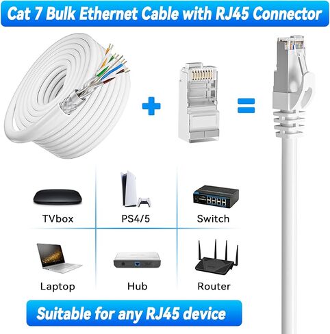 CAT 7 Ethernet Cable 25ft ، Cat 7 SFTP CHELISERET ETHERNET CABLE ، CAT عالية السرعة 7 كابل شبكة الإنترنت 10 جيجابت في الثانية 600 ميجا هرتز ، RJ45 Cat 7 LAN Cable لألعاب مودم جهاز التوجيه in Kuwait